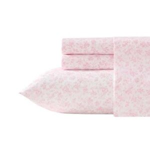 Laura Ashley ~ Twin Sheet Set ~ Floral Toile Pink ~ 100% Cotton Percale ~ 3 Pc.